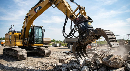 Images of a grapple equipped with Xincan hydraulic rotators.
