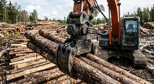 Log grappling machines use rotator motors for 360° operation without blind spots.