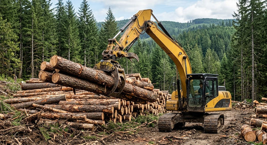 The log grabber is equipped with a Xincan hydraulic rotator.