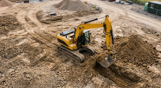 An excavator equipped with a Xincan hydraulic motor is in operation.